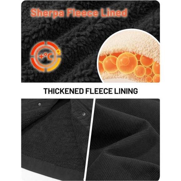 Men's Corduroy Jacket Fleece Sherpa Lined Winter Coats Warm Cotton - Picture 5 of 7